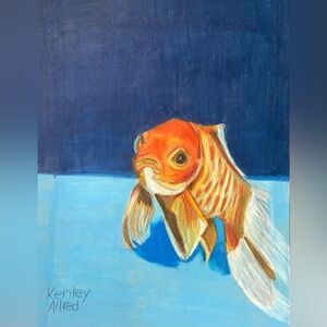 Original Art Gold Fish Colored Pencil Drawing Size 6”x8” Artwork No Frame